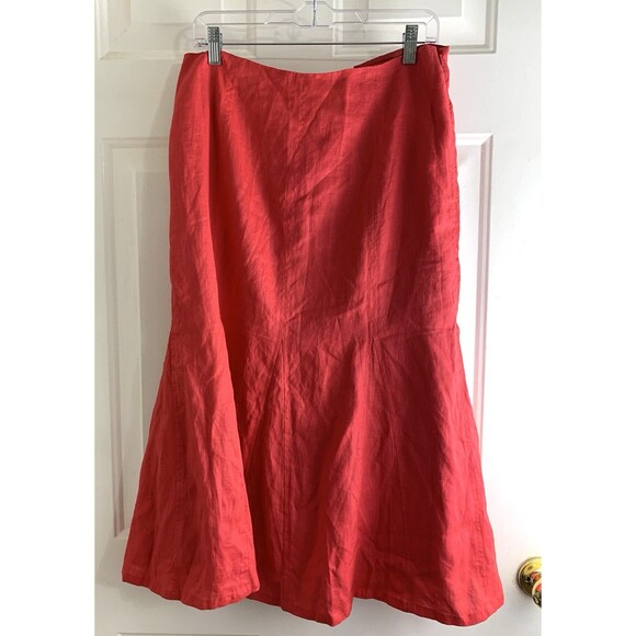 Kim Rogers Coral Linen Lined Midi Flared Skirt Sz 10 - Picture 2 of 7